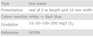 กระดาษทดสอบคลอรีน ย่านการวัด 10-200 mg/l (PPM)